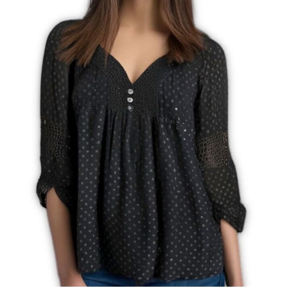 Daniel Rainn Black Polka Dot Peasant Blouse